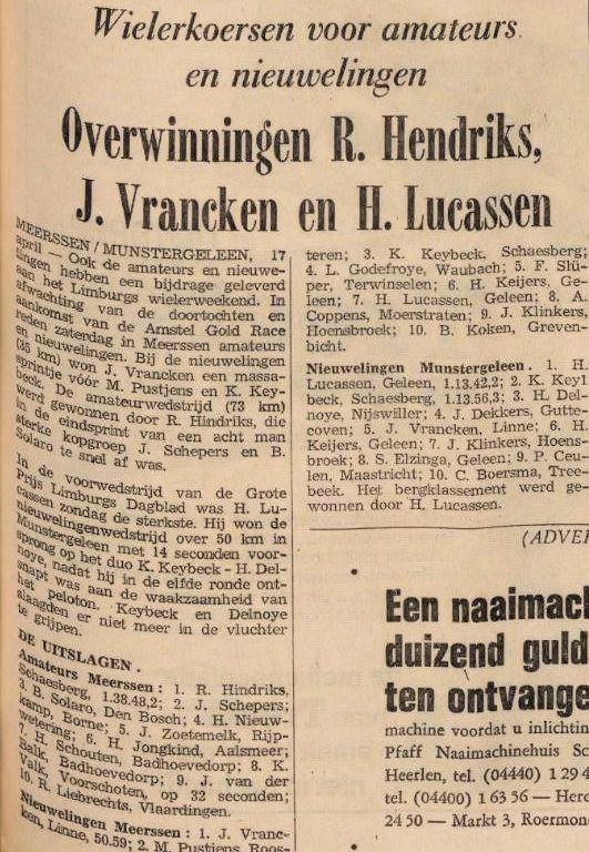 Uitslag voorwedstrijd Nieuwelingen in Munstergeleen